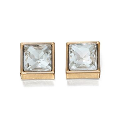 Crystal and gold square stud earrings